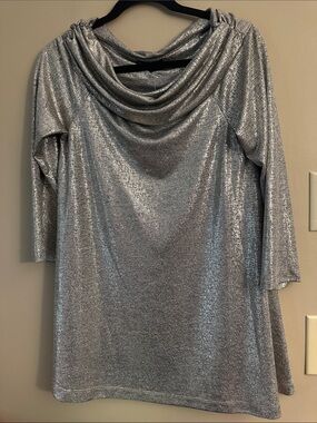 Nally & Millie Silver Metallic Cowl Tunic